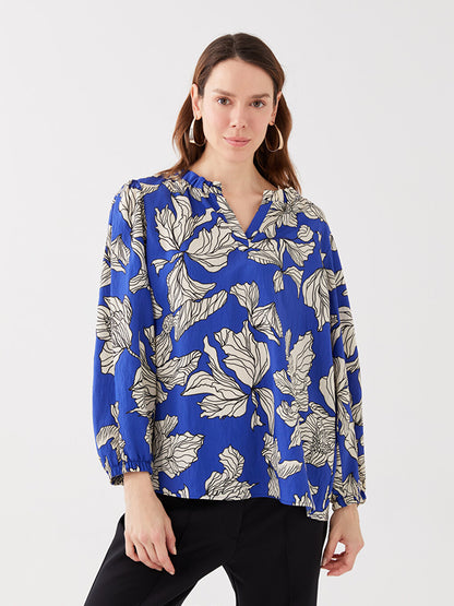 Women's Loose Collar Patterned Long Sleeve Blouse