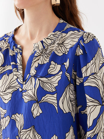 Women's Loose Collar Patterned Long Sleeve Blouse