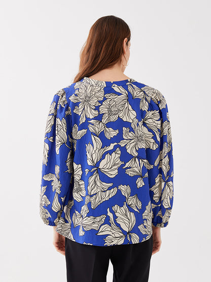 Women's Loose Collar Patterned Long Sleeve Blouse