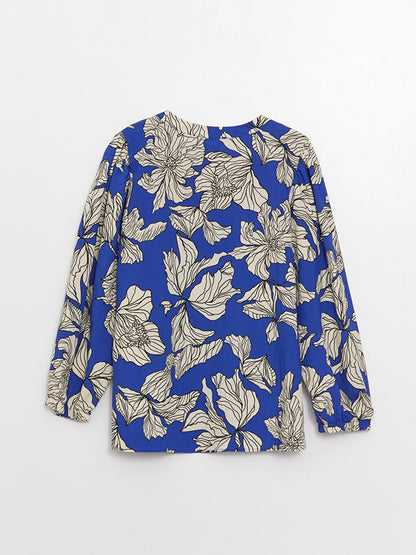 Women's Loose Collar Patterned Long Sleeve Blouse