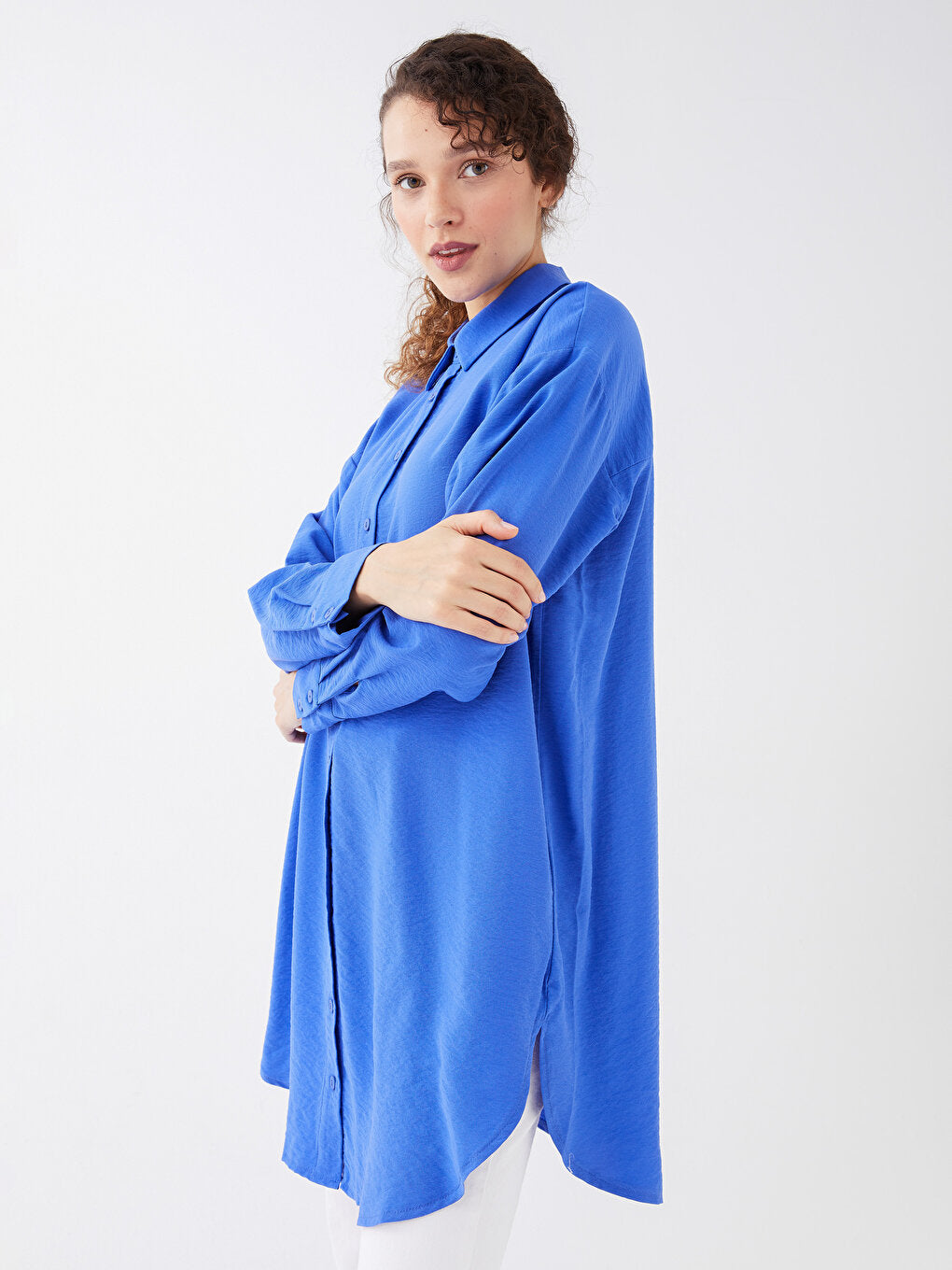 Plain Long Sleeve Oversize Women's Shirt Tunic