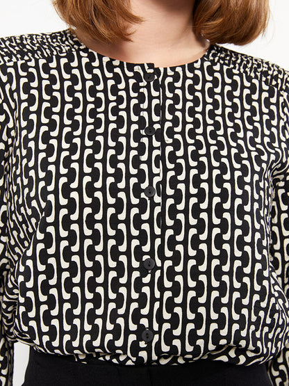 Crew Neck Patterned Long Sleeve Women's Blouse