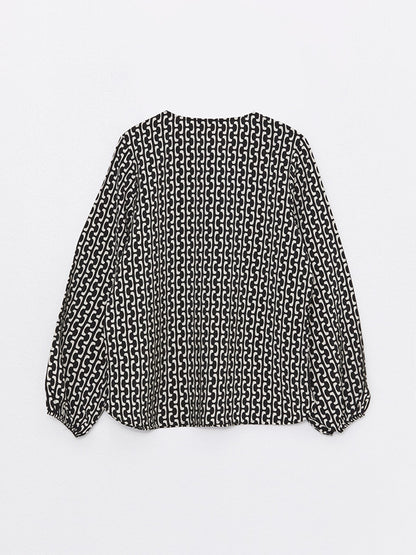 Crew Neck Patterned Long Sleeve Women's Blouse