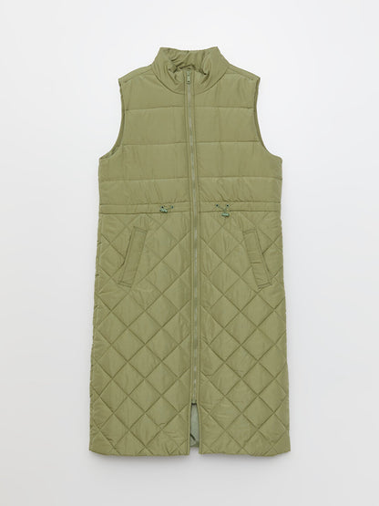 High Collar Quilted Patterned Women's Vest