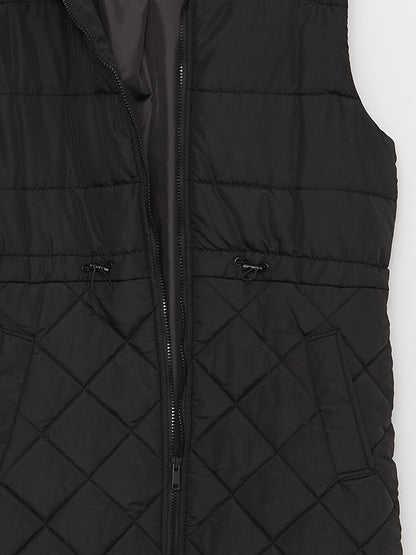 High Collar Quilted Patterned Women's Vest