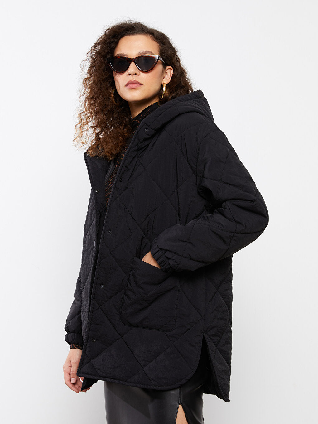 Hooded Quilted Patterned Long Sleeve Women's Puffer Coat