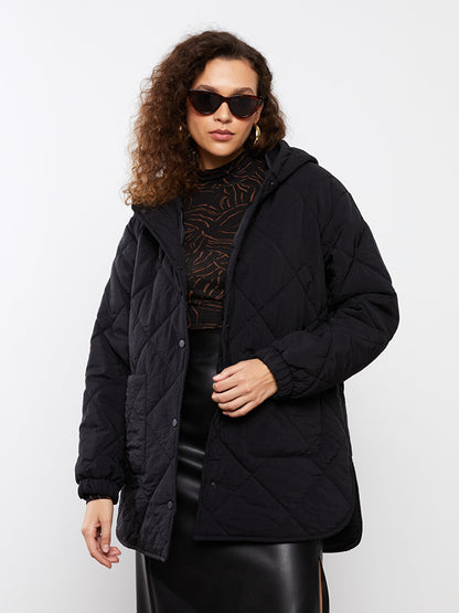 Hooded Quilted Patterned Long Sleeve Women's Puffer Coat