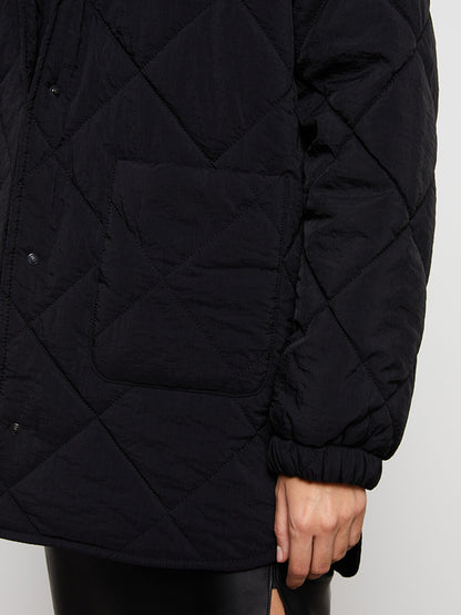 Hooded Quilted Patterned Long Sleeve Women's Puffer Coat