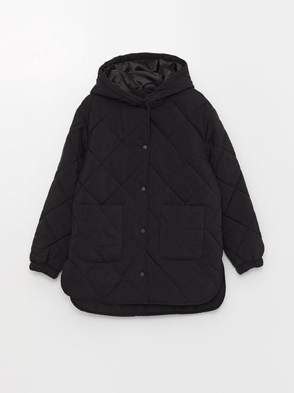 Hooded Quilted Patterned Long Sleeve Women's Puffer Coat