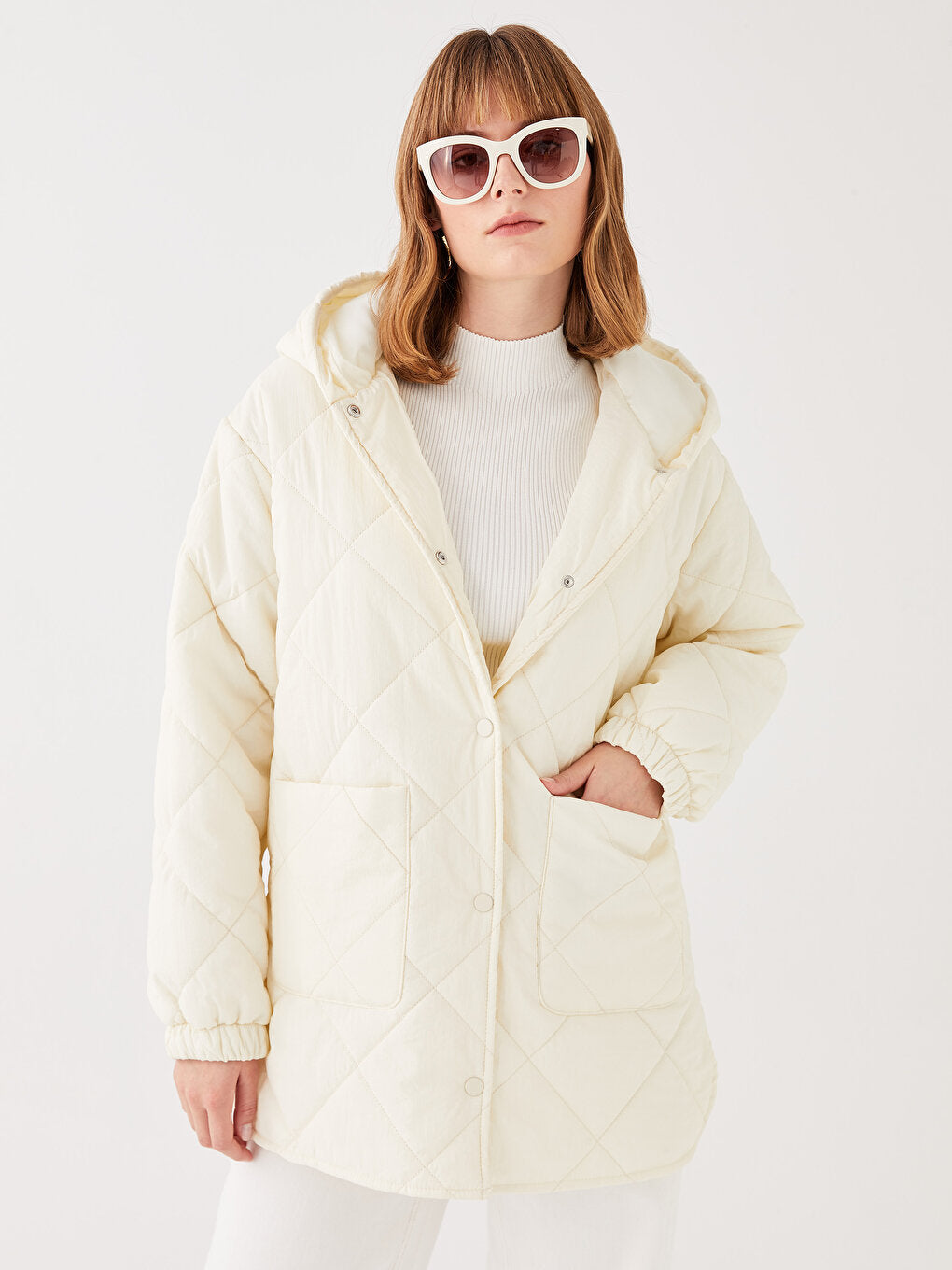 Hooded Quilted Patterned Long Sleeve Women's Puffer Coat