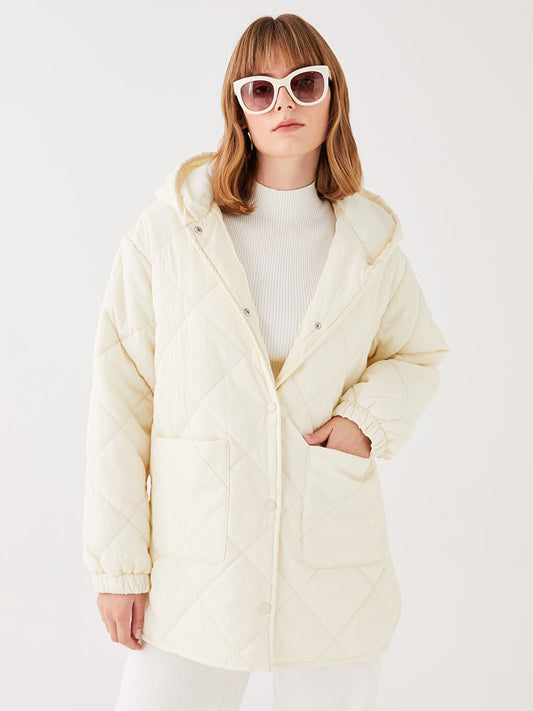 Hooded Quilted Patterned Long Sleeve Women's Puffer Coat