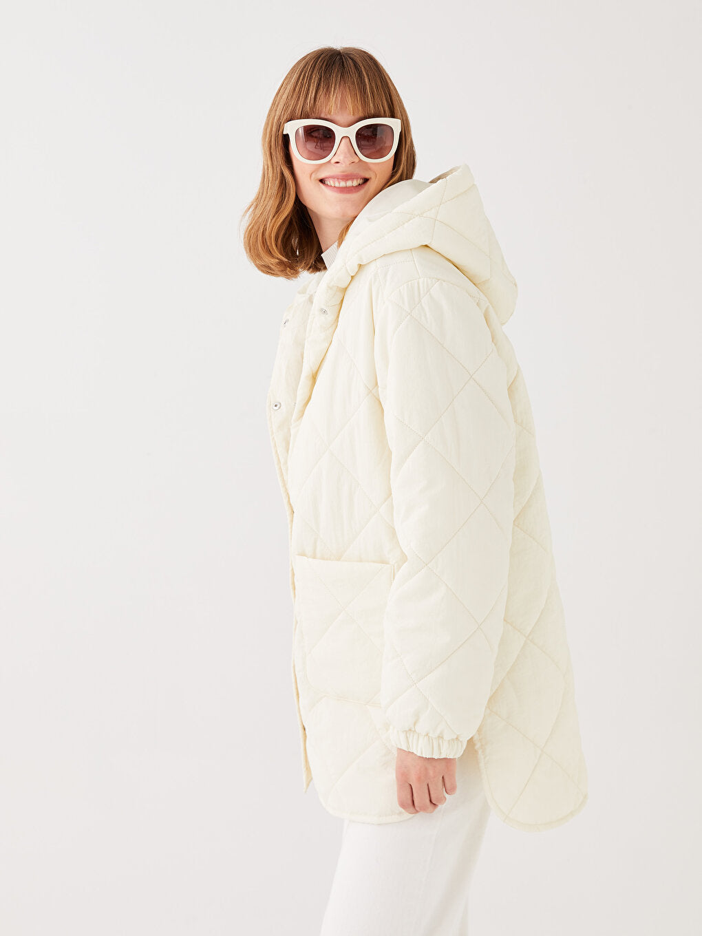 Hooded Quilted Patterned Long Sleeve Women's Puffer Coat