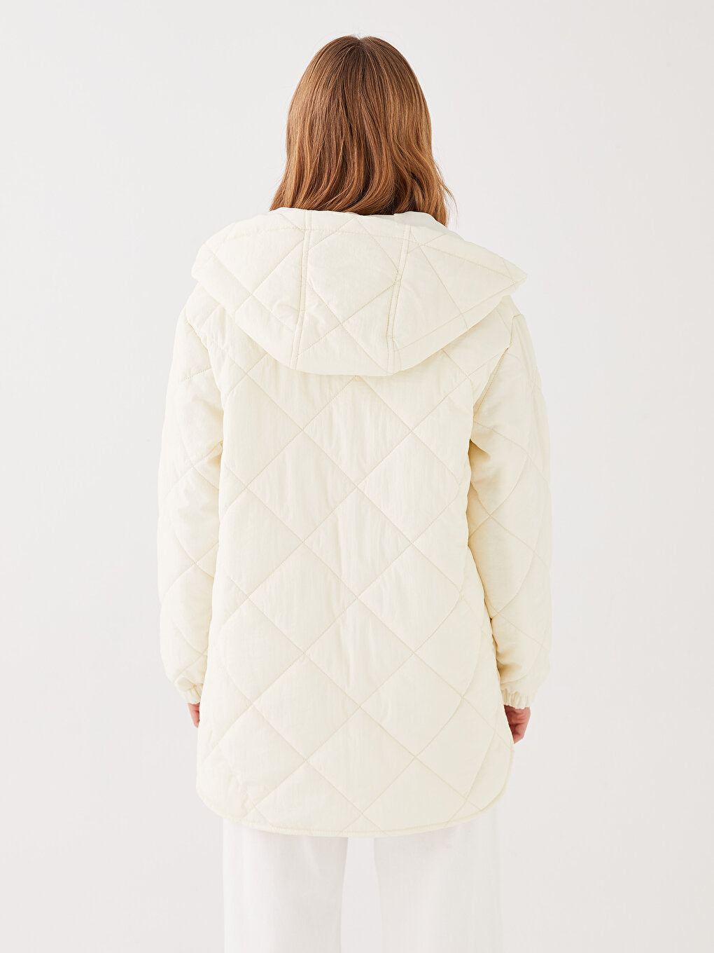 Hooded Quilted Patterned Long Sleeve Women's Puffer Coat