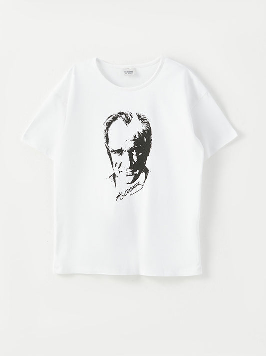 Crew Neck Ataturk Printed Short Sleeve Girls' T-Shirt