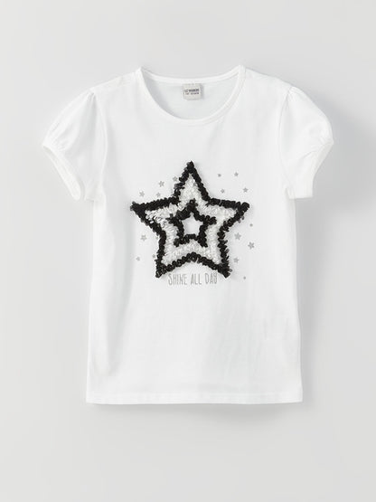 Crew Neck Embroidered Short Sleeve Girls' T-Shirt