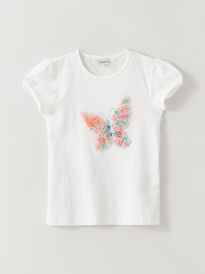 Crew Neck Embroidered Short Sleeve Girls' T-Shirt