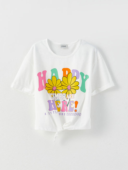 Crew Neck Printed Short Sleeve Girls' T-Shirt