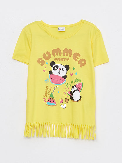 Crew Neck Printed Short Sleeve Cotton Girls' T-Shirt