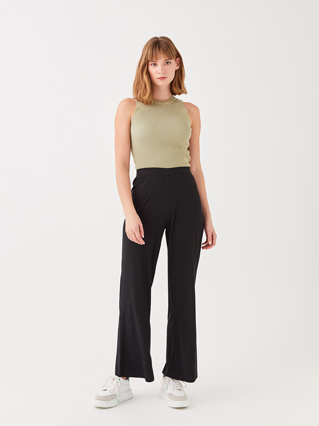 Slim Fit Women's Trousers with Elastic Waist