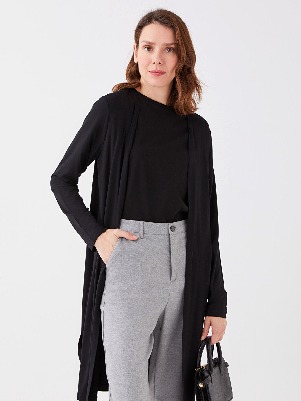 Shawl Collar Plain Long Sleeve Women's Cardigan