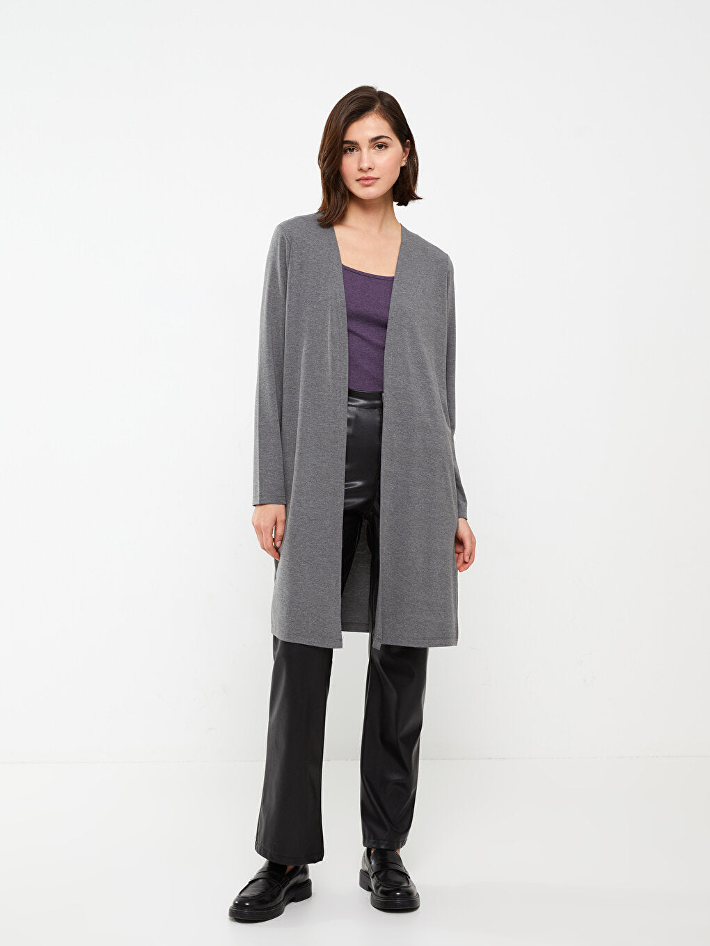 Shawl Collar Plain Long Sleeve Women's Cardigan