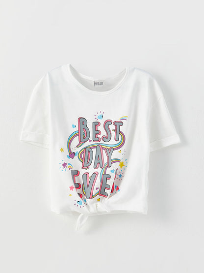 Crew Neck Printed Short Sleeve Girls' T-Shirt