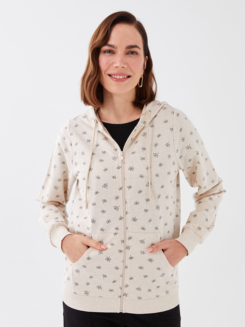 Hooded Patterned Long Sleeve Women's Cardigan