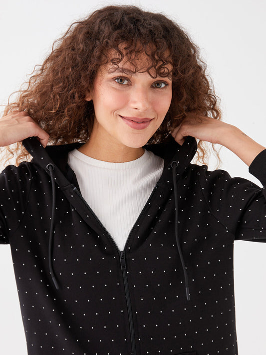 Hooded Polka Dot Long Sleeve Women's Cardigan