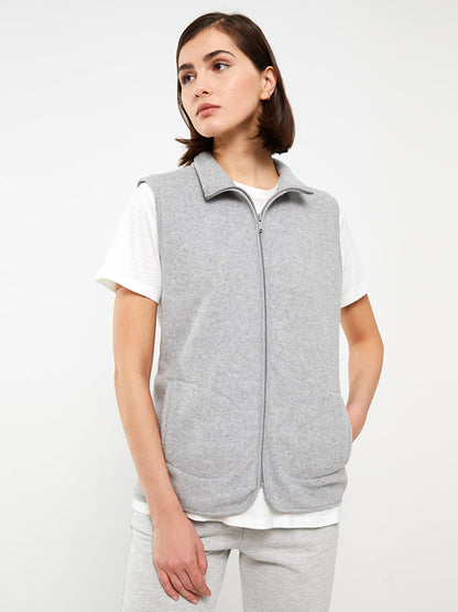 High Collar Plain Fleece Women's Vest