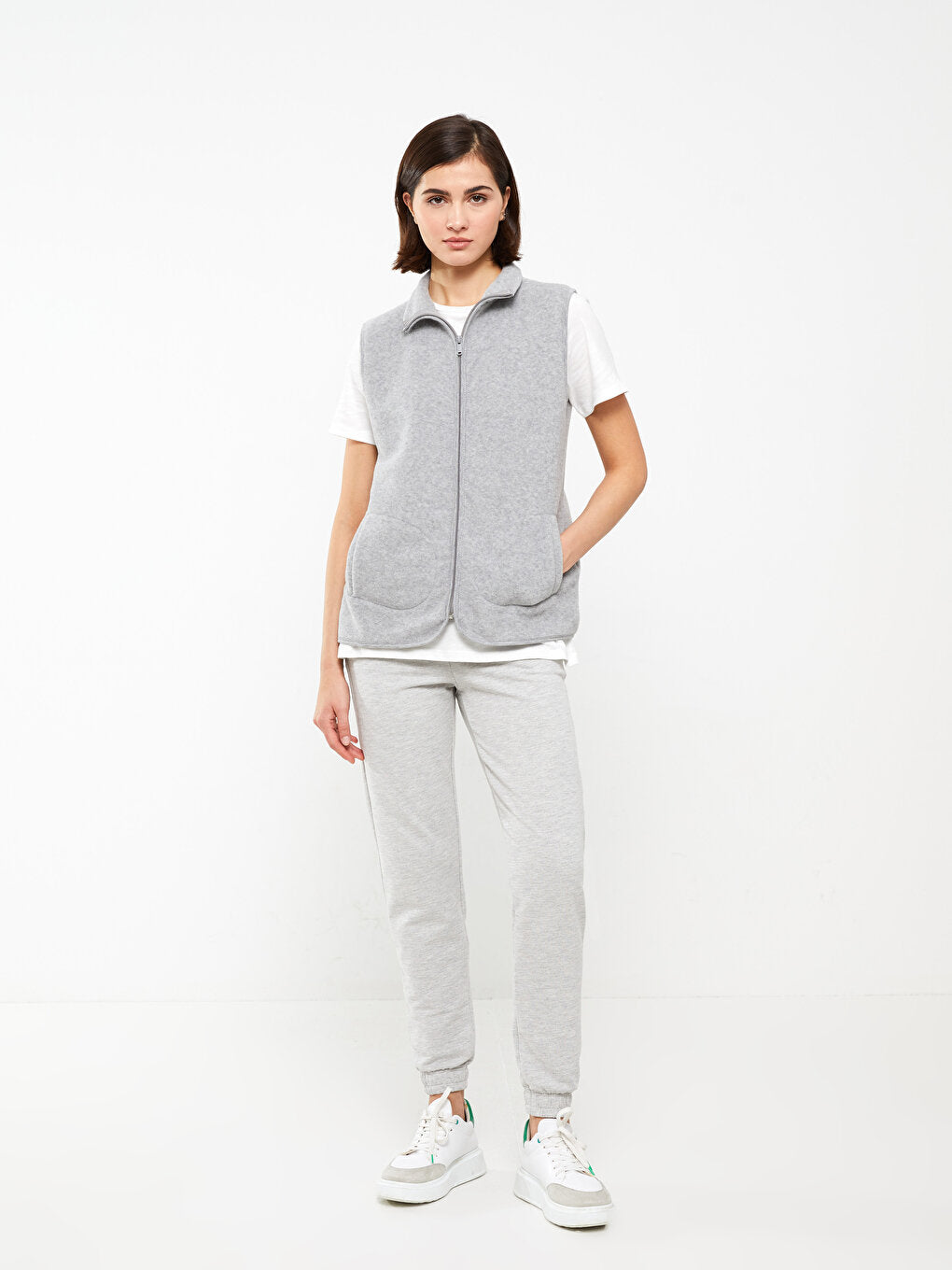 High Collar Plain Fleece Women's Vest