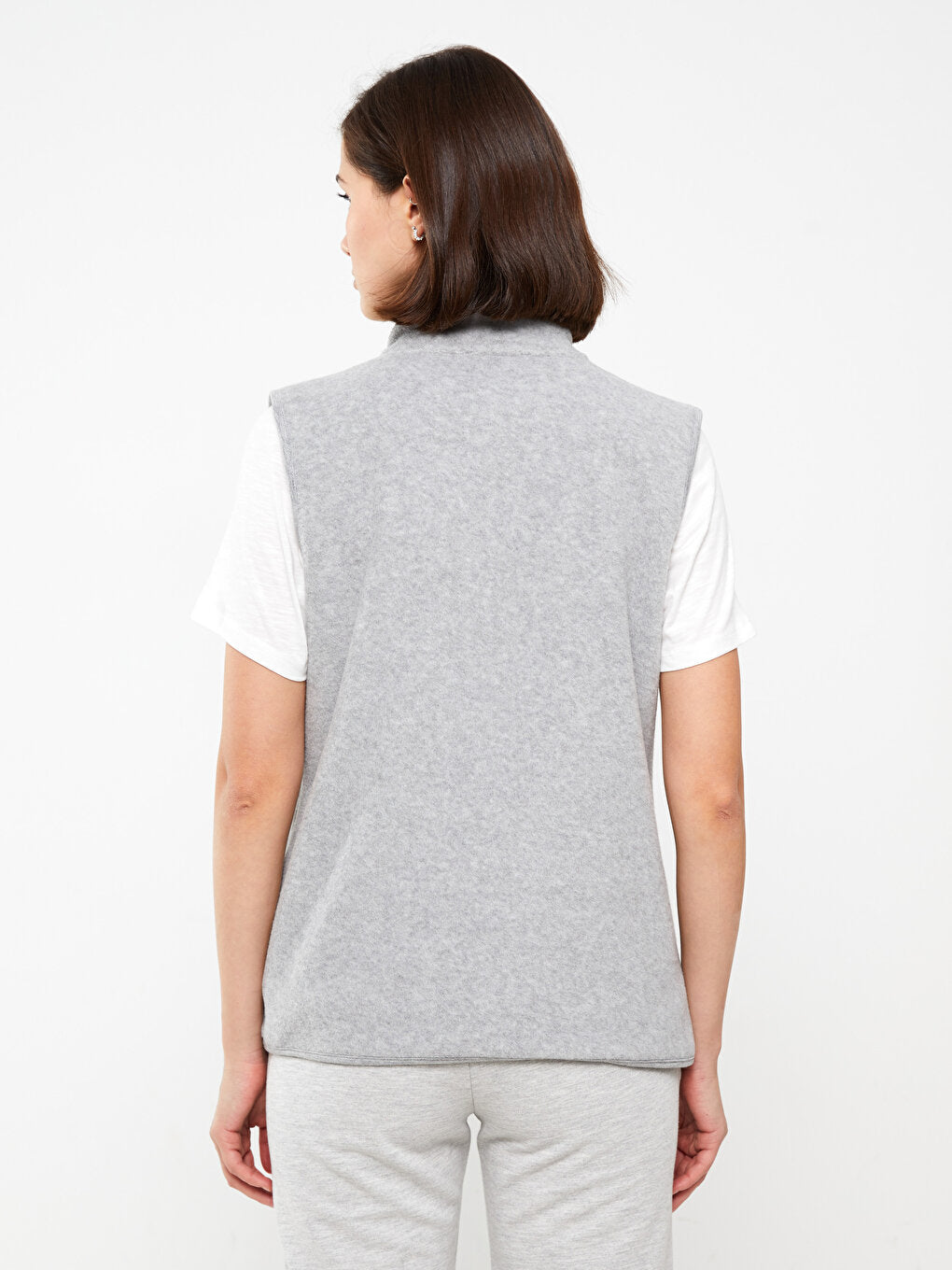 High Collar Plain Fleece Women's Vest