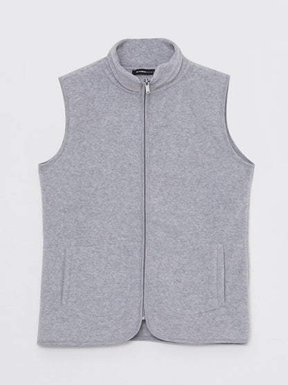 High Collar Plain Fleece Women's Vest