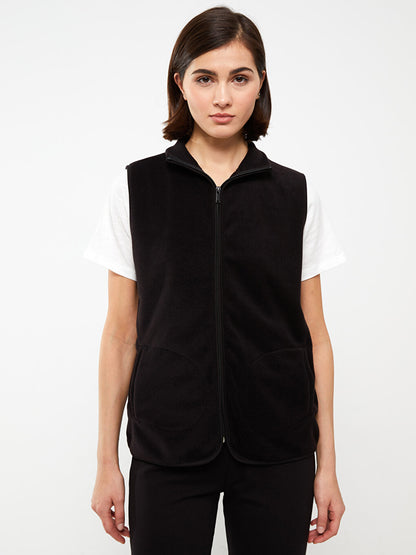 High Collar Plain Fleece Women's Vest