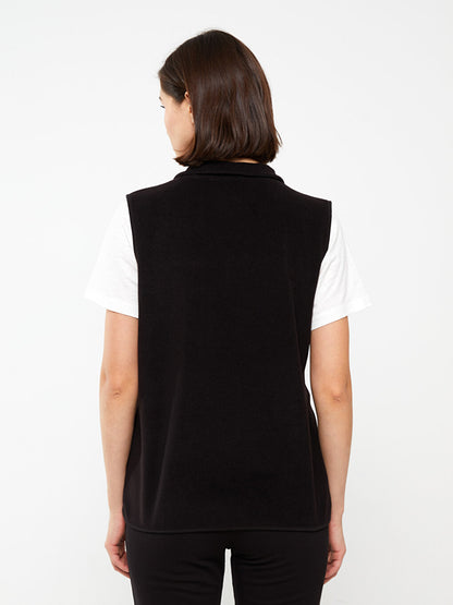 High Collar Plain Fleece Women's Vest