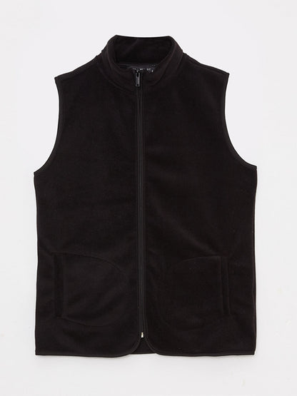 High Collar Plain Fleece Women's Vest