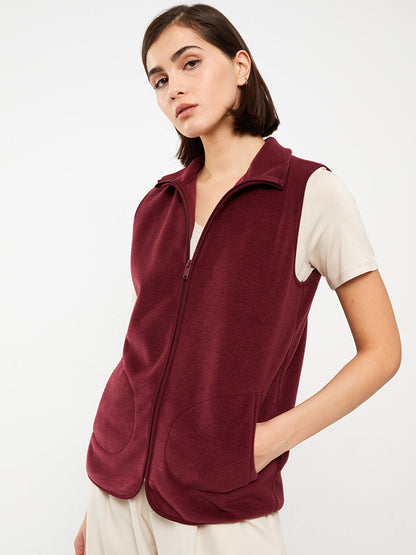 High Collar Plain Fleece Women's Vest