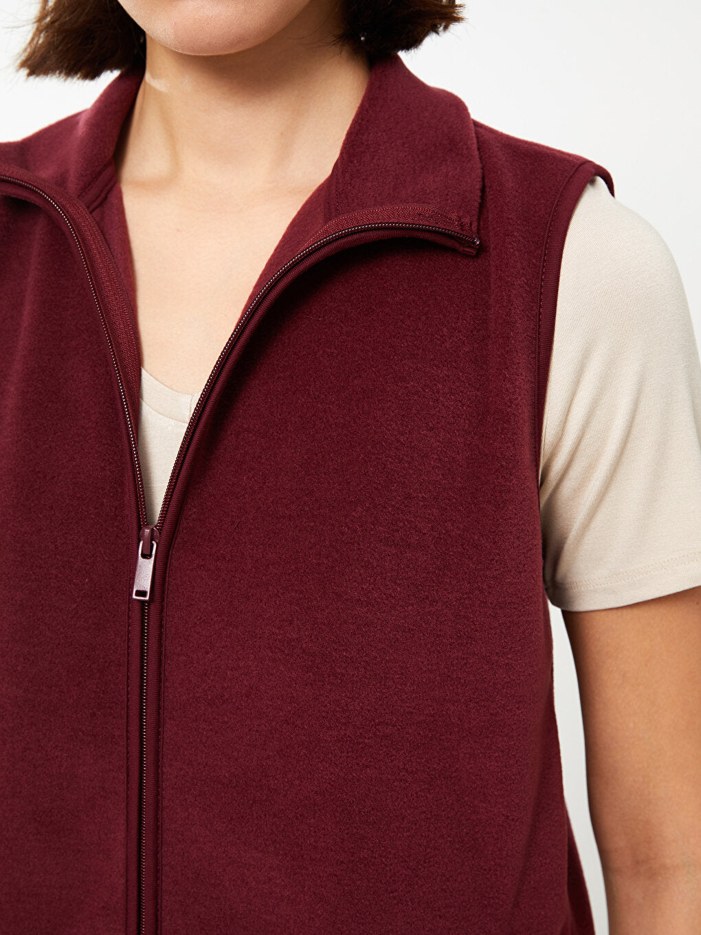 High Collar Plain Fleece Women's Vest