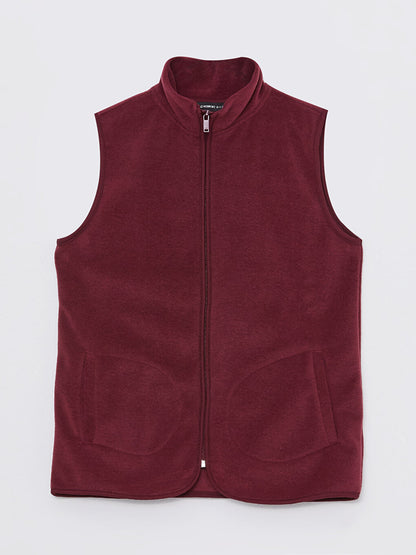 High Collar Plain Fleece Women's Vest