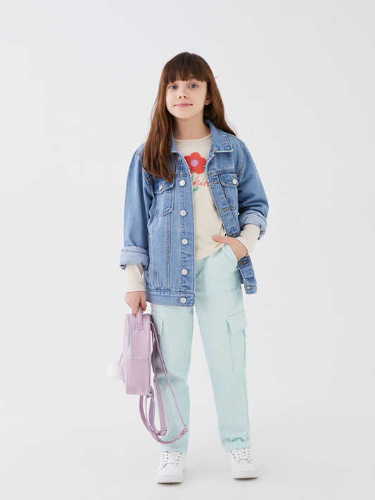 Gabardine Girl's Trousers with Elastic Waist