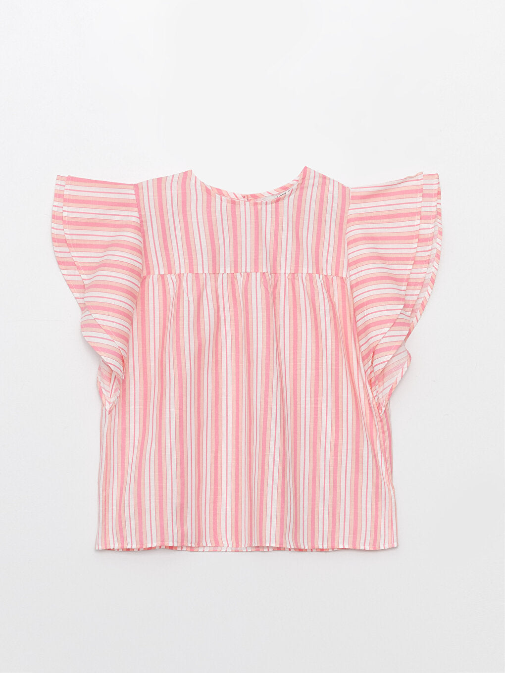 Crew Neck Striped Short Sleeve Girl's Blouse