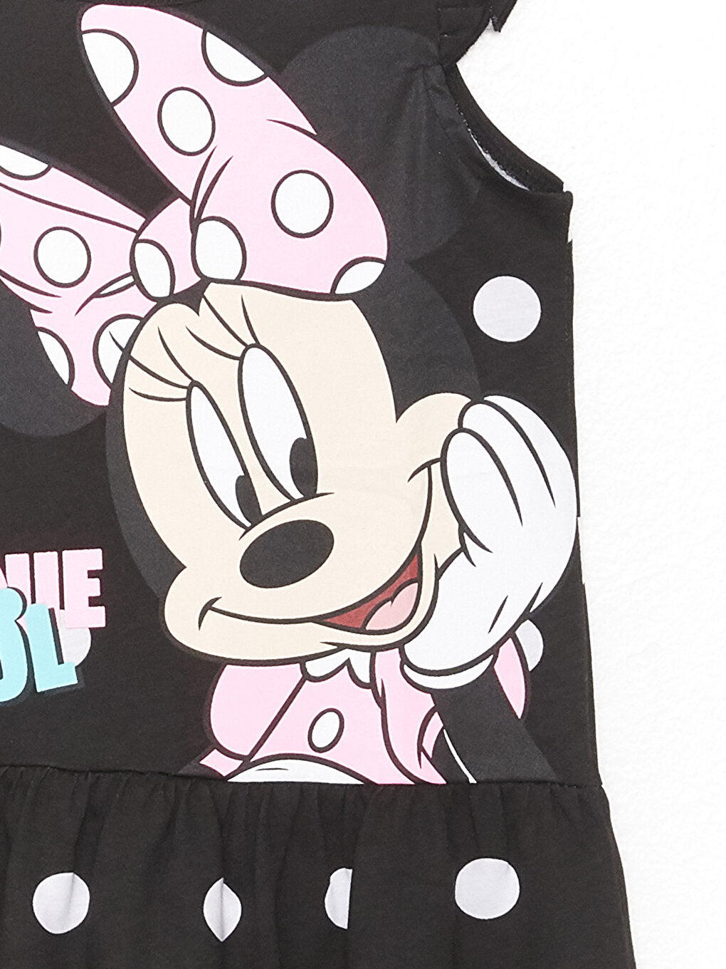 Crew Neck Minnie Mouse Printed Short Sleeve Girl's Dress