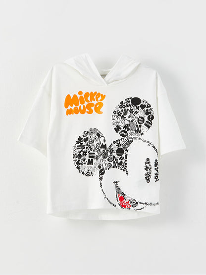 Hooded Mickey Mouse Printed Short Sleeve Girls' T-Shirt