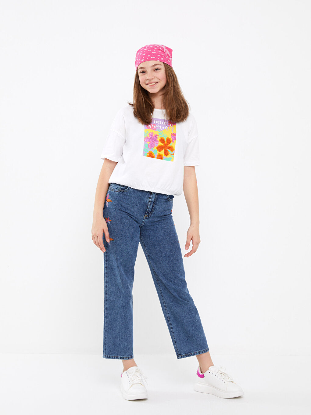 Crew Neck Printed Short Sleeve Girls' T-Shirt