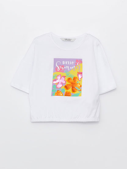 Crew Neck Printed Short Sleeve Girls' T-Shirt