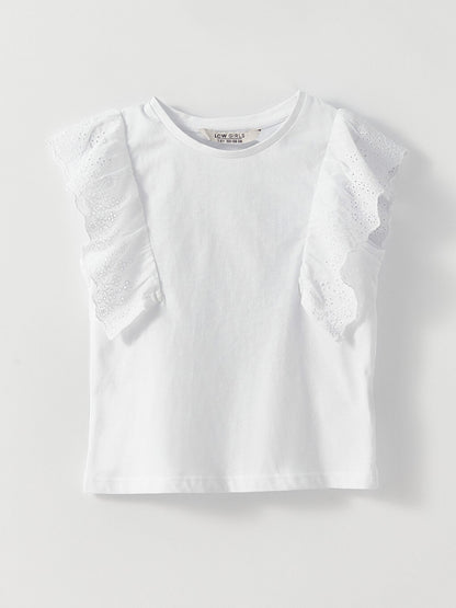 Crew Neck Scallop Detailed Short Sleeve Girls' T-Shirt