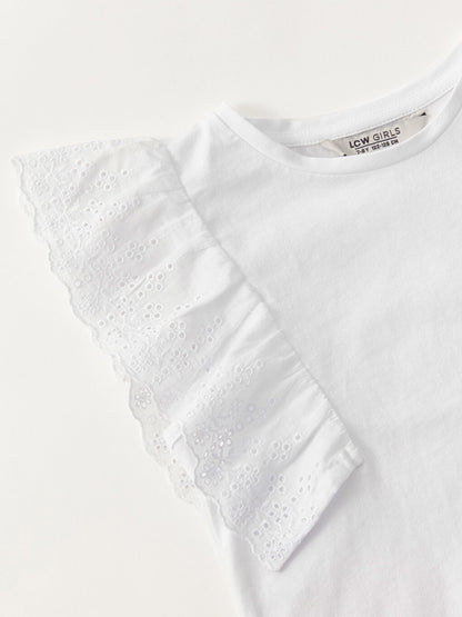 Crew Neck Scallop Detailed Short Sleeve Girls' T-Shirt