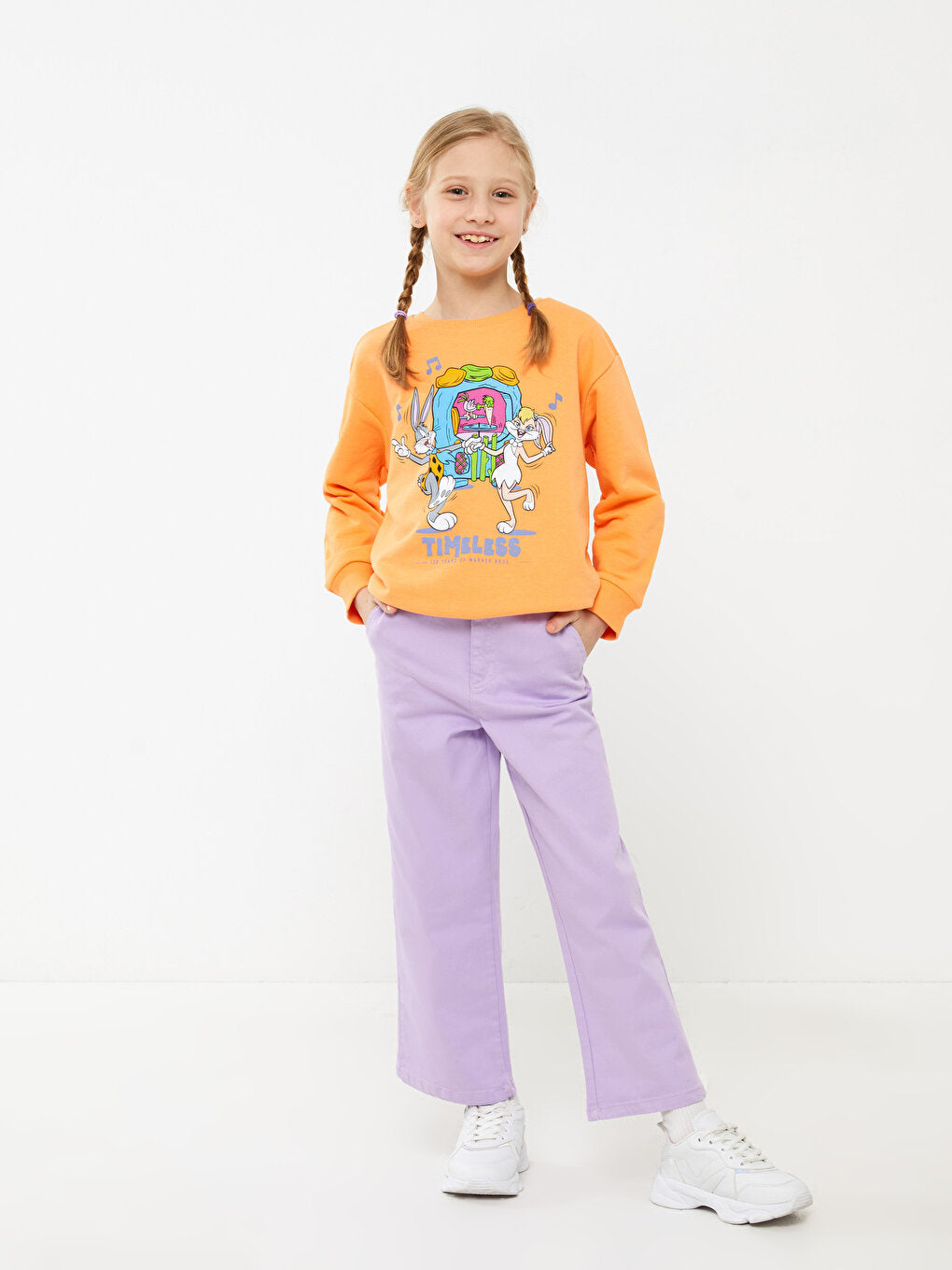 Basic Wide Leg Girls' Trousers with Elastic Waist