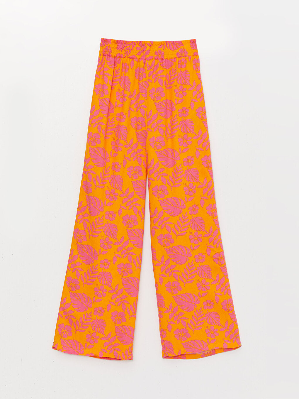 Patterned Wide Leg Girls' Trousers with Elastic Waist