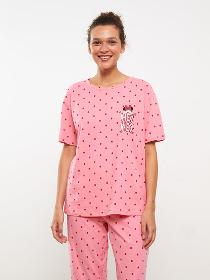 Crew Neck Minnie Mouse Printed Short Sleeve Women's Pajama Set