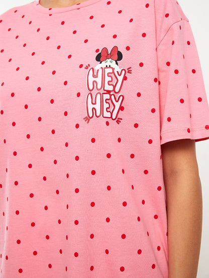 Crew Neck Minnie Mouse Printed Short Sleeve Women's Pajama Set